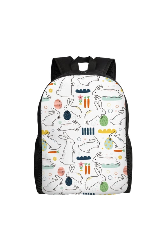 Easter Rabbit Print School Backpack with Laptop Compartment Small Travel Laptop Backpack for Women Men Waterproof College Backpack Simple School Bag