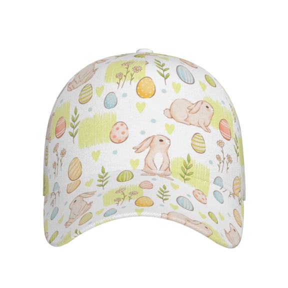 Xecao Easter Rabbit for Baseball Cap: Unisex, crafted from classic polyester twill fabric, featuring a soft unconstructed design