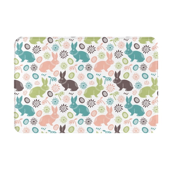 Xecao Easter Rabbit print Flannel Mat: Non-slip, 16x24in. Ideal for kitchen, bedroom, bath & living room.