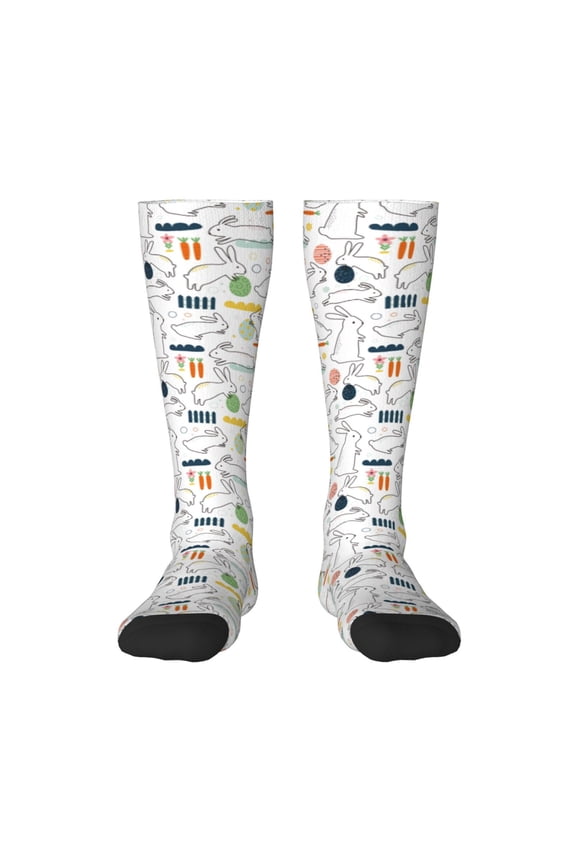 Easter Rabbit print thigh-high socks, crafted for both men and women with a stretchy, high-opaque design perfect for daily wear