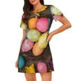 thumbnail image 1 of Xecao Easter eggs for Women's Loose Nightgown Sleepwear Short Sleeves Shirt Casual Print Sleepdress, 1 of 6