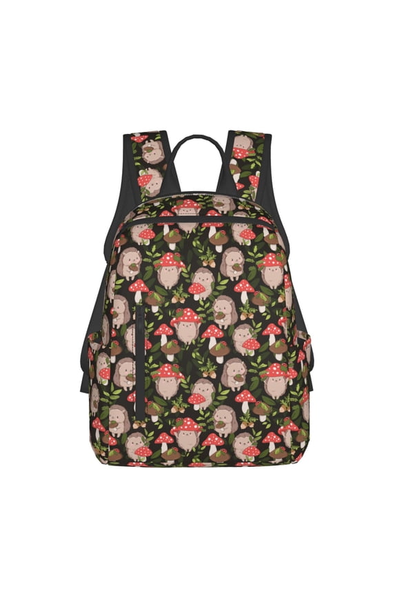 Edgehog and Mushrooms print Backpack For women men Aesthetic Lightweight Travel Daypack Simple Cute Backpack For Bookbag