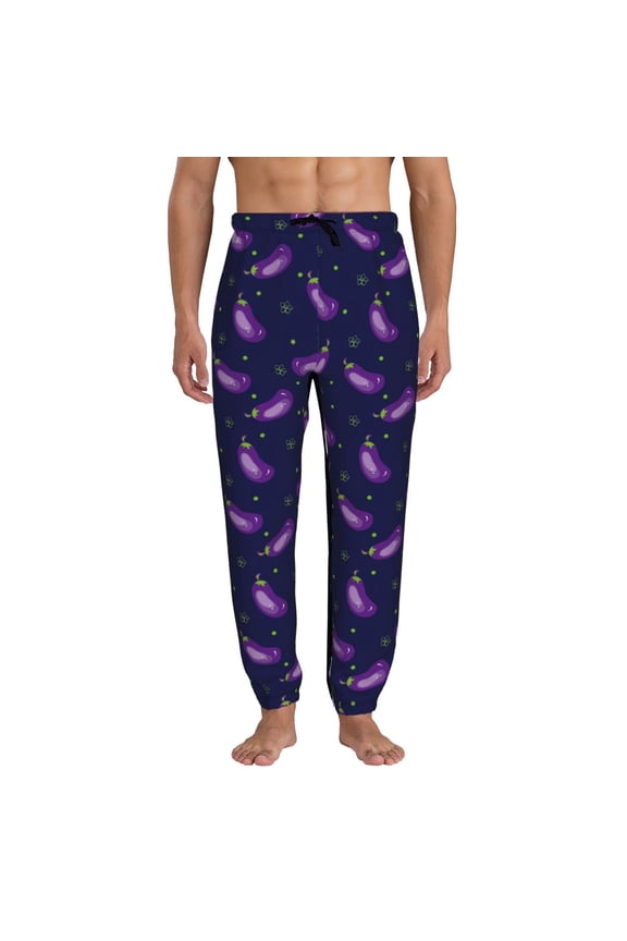 Eggplant Print Active Tech Joggers for Men, Mens Sweatpants Lounge Pants with Pockets-Large
