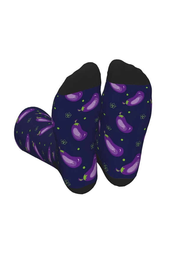 Eggplant Print Crew Socks for Men and Women, Men's Soft Moisture-wicking Sock