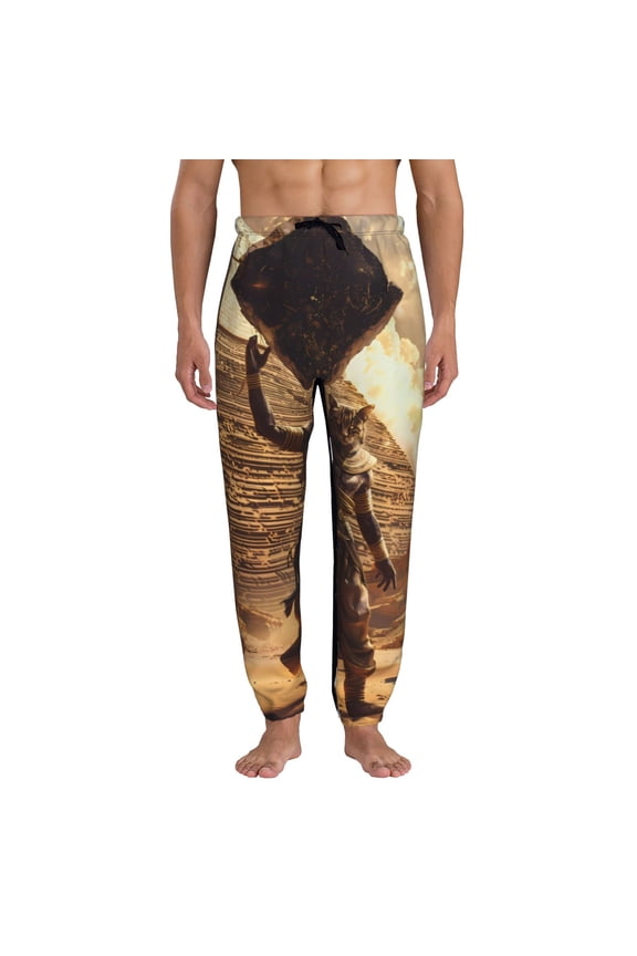 Egyptian Cat Pharaoh Magic Print Active Tech Joggers for Men, Mens Sweatpants Lounge Pants with Pockets-Large