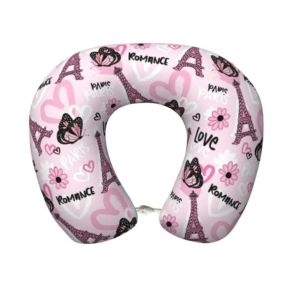 Xecao Eiffel Tower and Butterflies Print Memory Foam Cervical Neck Pillow Versatile U-Shaped Pillows for Home,Office,Camping,Travelling,Soft Washable Cover