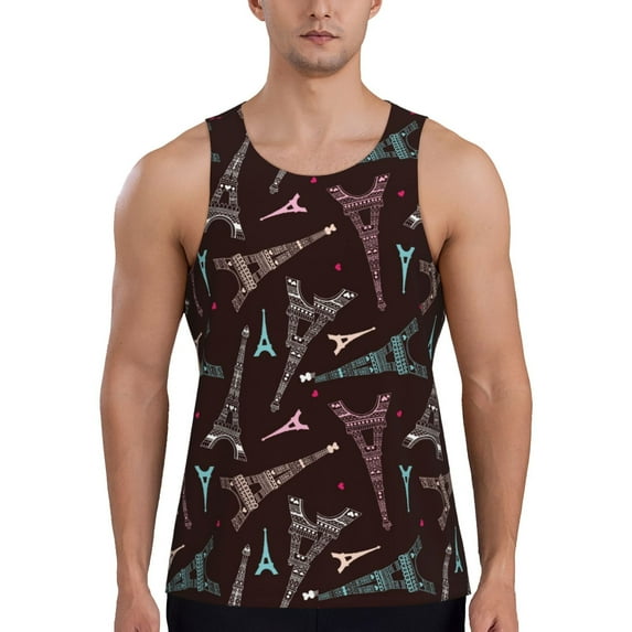 Xecao Eiffel Tower Men's Tank Top Workout Quick Dry Sleeveless Gym Jogging Muscle Shirts Summer Swim Beach Tops