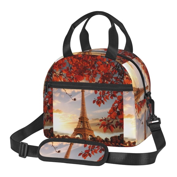 Xecao Eiffel Tower Print Insulated Lunch Box, Lunch Cags Lunch Bag Featuring An Adjustable Shoulder Strap