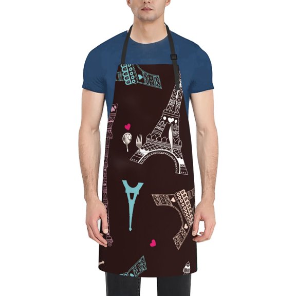 Xecao Eiffel Tower Print Kitchen Cooking Aprons, Waterproof Adjustable Bib Aprons with 2 Pockets for Women Men Chef