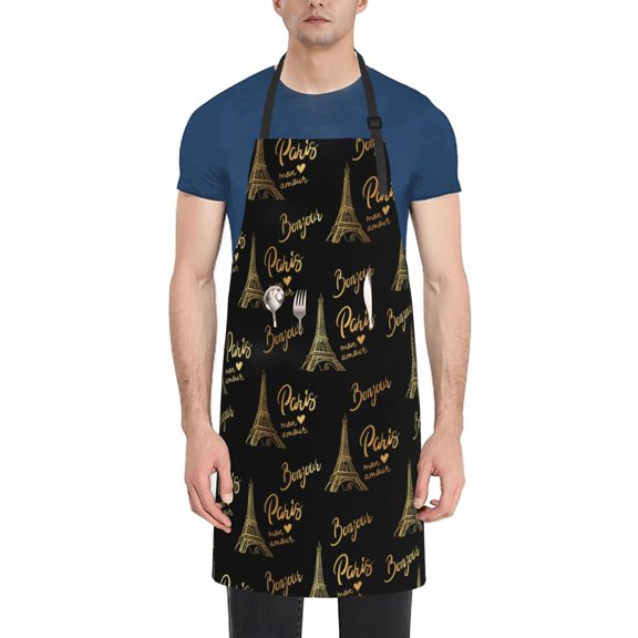 Xecao Eiffel Tower Print Kitchen Cooking Aprons, Waterproof Adjustable Bib Aprons with 2 Pockets for Women Men Chef