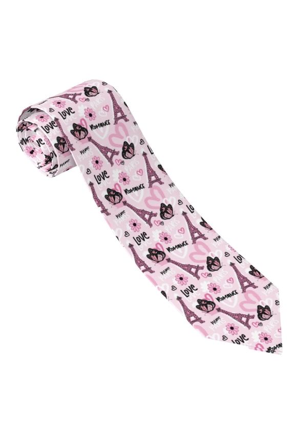 Eiffel Tower and Butterflies Print Tie For Men Necktie Woven Jacquard Neck Ties,Classic Men's Tie