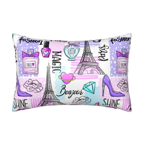 Xecao Eiffel Tower and Hearts Pattern Satin Pillowcases for Hair and Skin, Luxurious and Silky Pillow Cases with Envelope Closure, 20x30 Inches