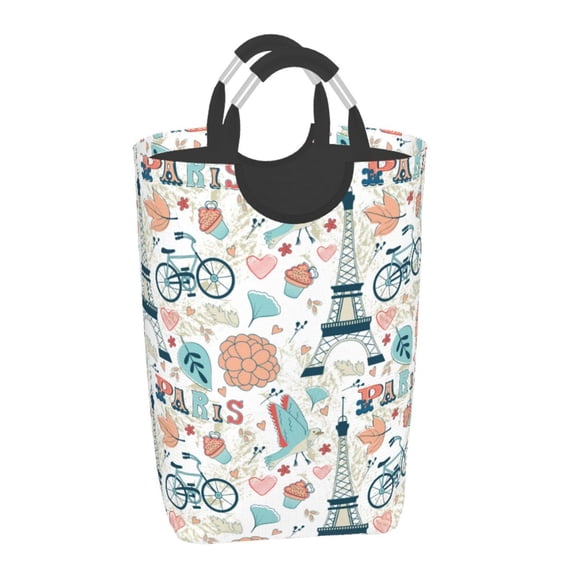 Xecao Eiffel Tower for Laundry Basket,Collapsible Large Laundry Hamper,Wash Bag for Laundry Room, Rolling Laundry Basket with Handles