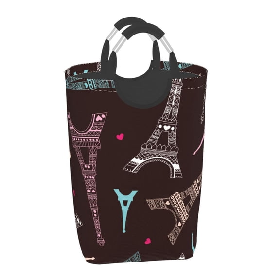 Xecao Eiffel Tower for Laundry Basket,Collapsible Large Laundry Hamper,Wash Bag for Laundry Room, Rolling Laundry Basket with Handles