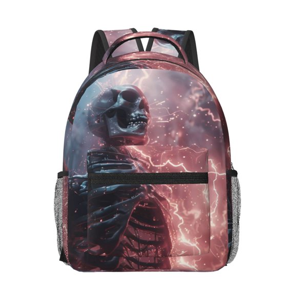 Xecao Electric Skeleton Surrealism Print Casual Backpack: A Computer Backpack Ideal for Men and Women, Perfect for College, School, or Daily Travels-One Size