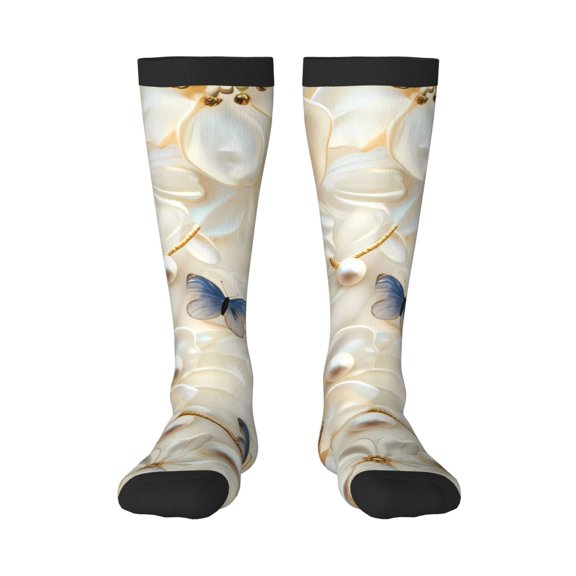 Xecao Elegant Butterflies And Pearls Print Compression Socks for Both Men And Women for Running, Travel, Flight, Nurse