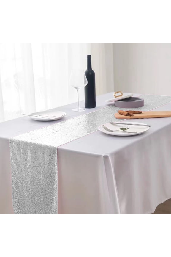 Glitter Table Runner 12"x71", Sparkly Sequin Table Flag for Wedding Party Decorations, Shiny Tablecloth Overlay for Banquet Holiday Event Table Decor