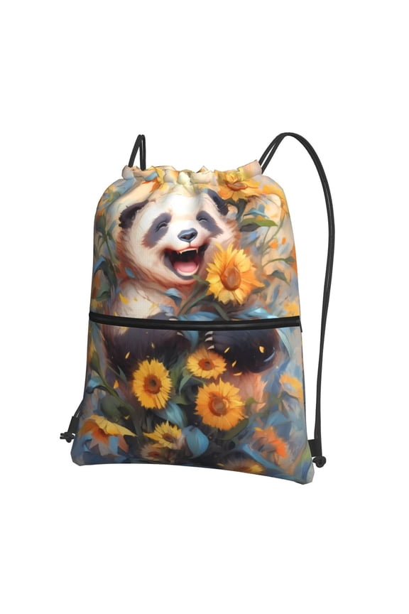 Elegant Cute Panda Sunflower for Drawstring Bags,Pull String Backpack Bags,String Bag Sackpack