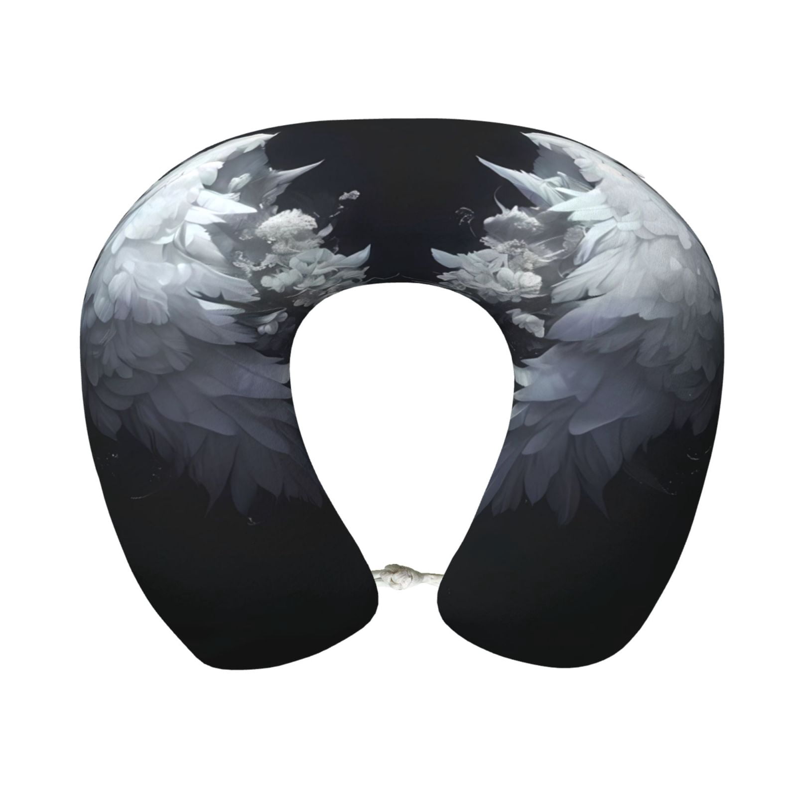 Xecao Elegant Feathered Floral Wings Print Memory Foam Cervical Neck Pillow Versatile U-Shaped Pillows for Home,Office,Camping,Travelling,Soft Washable Cover