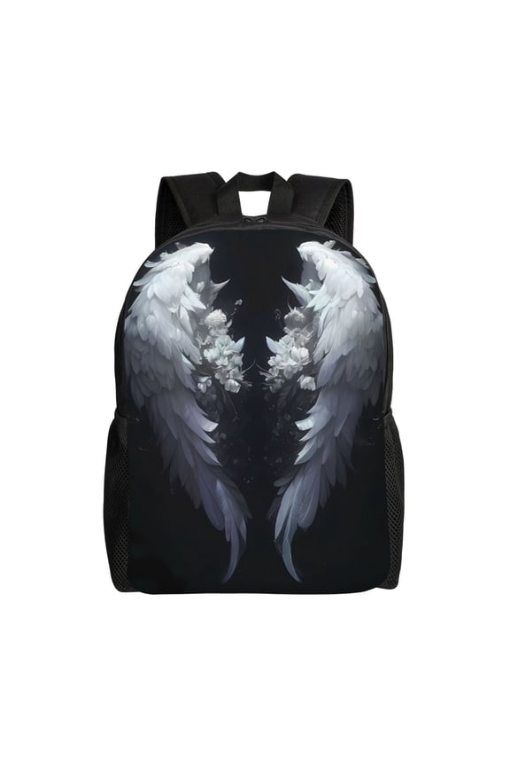Elegant Feathered Floral Wings Print School Backpack with Laptop Compartment Small Travel Laptop Backpack for Women Men Waterproof College Backpack Simple School Bag