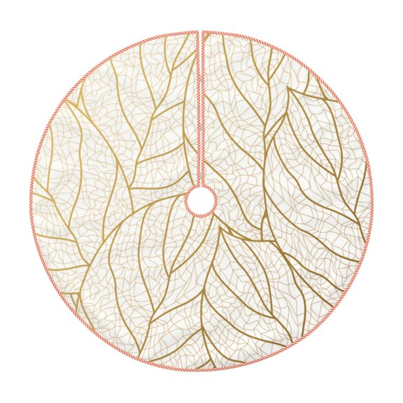 Xecao Elegant Gold Leaf Pattern Pattern Christmas Tree Skirt Round Xmas Tree Mat Base Cover for Holiday Home Decorations-30"