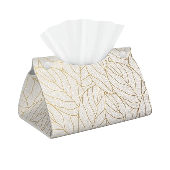 Xecao Elegant Gold Leaf Pattern Print Tissue Box Cover,Modern PVC Leather Square Tissue Box Holder for Creative Decorative