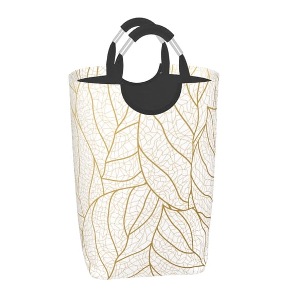 Xecao Elegant Gold Leaf Pattern for Laundry Basket,Collapsible Large Laundry Hamper,Wash Bag for Laundry Room, Rolling Laundry Basket with Handles