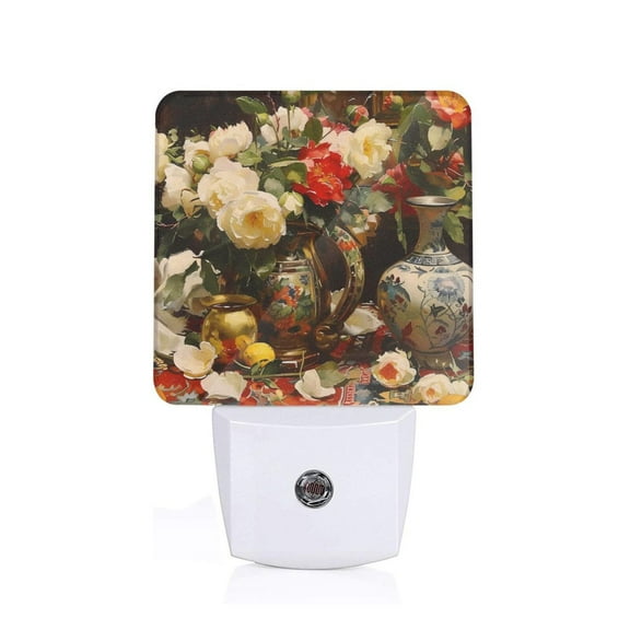 Xecao Elegant Still Life Roses for Night Light - a Wall-mounted LED Fixture with A Dusk-to-dawn Sensor, Ideal for Bedrooms, Bathrooms, Hallways, and Kitchens-US