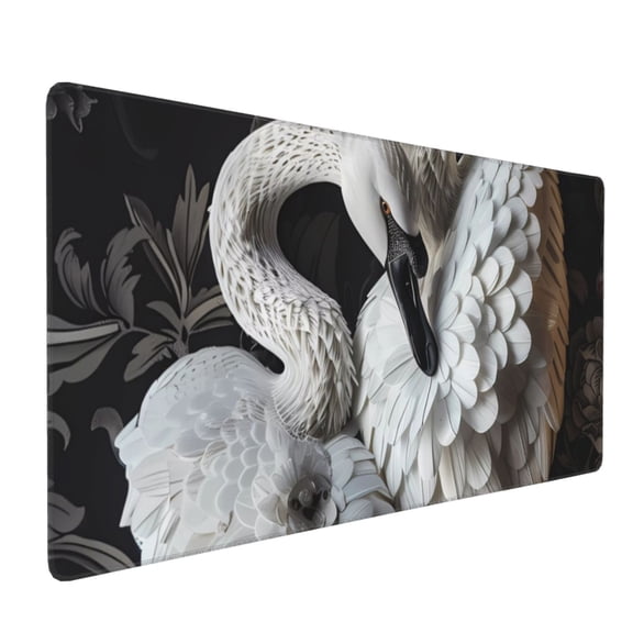 Xecao Elegant Swans Black Background Print Large Mouse Pad, 16x35.5in Mousepad, Professional Non-Slip Rubber Base Big Mouse Pad, Mouse Pad for Gaming & Office Full Desk Mouse Pad