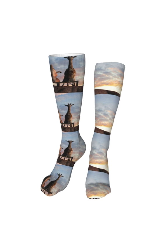 Elephant Giraffe Print Calf Socks Seamless Toe, Knee High Long Socks, Sports Socks Trouser Socks for Women and Men-One Size