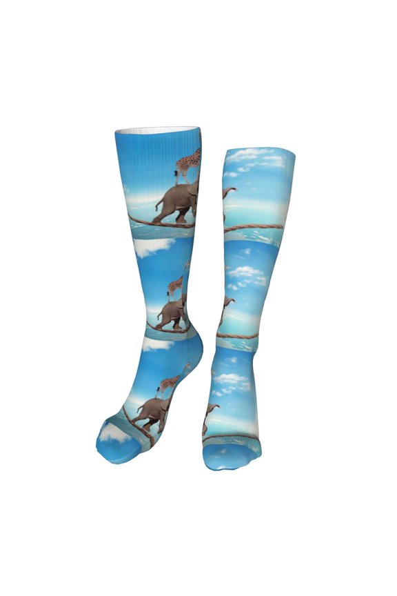 Elephant Giraffe Print Calf Socks Seamless Toe, Knee High Long Socks, Sports Socks Trouser Socks for Women and Men-One Size