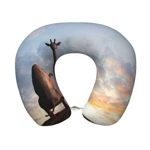 Xecao Elephant Giraffe Print Memory Foam Cervical Neck Pillow Versatile U-Shaped Pillows for Home,Office,Camping,Travelling,Soft Washable Cover
