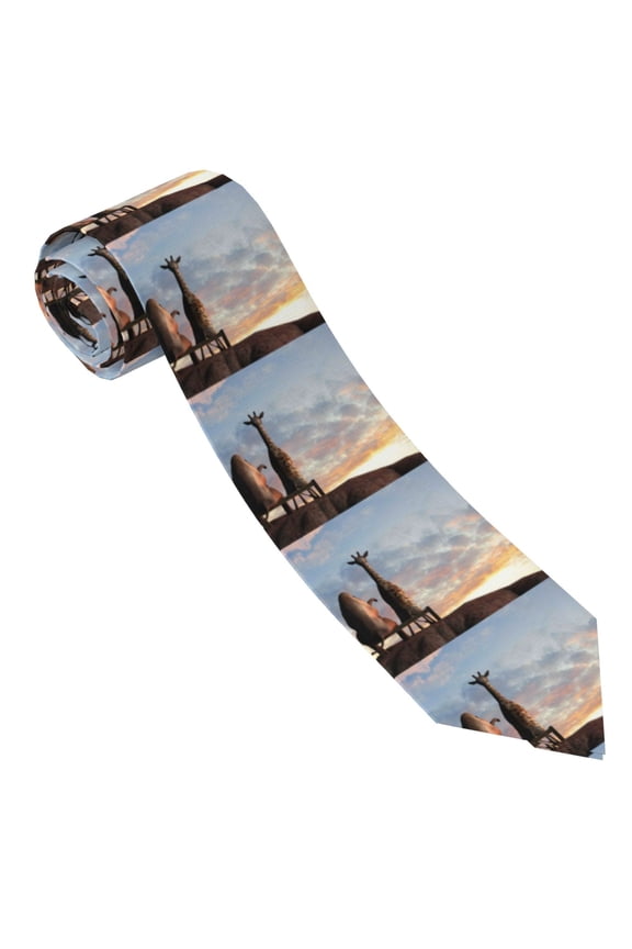 Elephant Giraffe Print Tie For Men Necktie Woven Jacquard Neck Ties,Classic Men's Tie