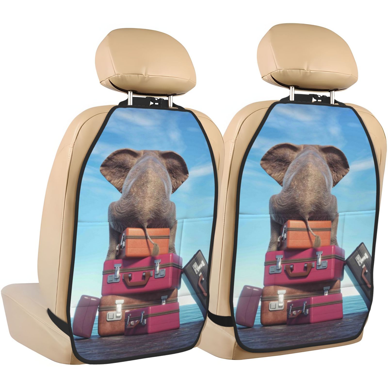Xecao Elephant Sits Pattern Car Seat Back Protector 2 Pack Large Capacity Pocket, Kick Mats Back Seat Protector