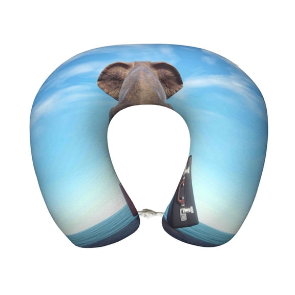 Xecao Elephant Sits Print Memory Foam Cervical Neck Pillow Versatile U-Shaped Pillows for Home,Office,Camping,Travelling,Soft Washable Cover