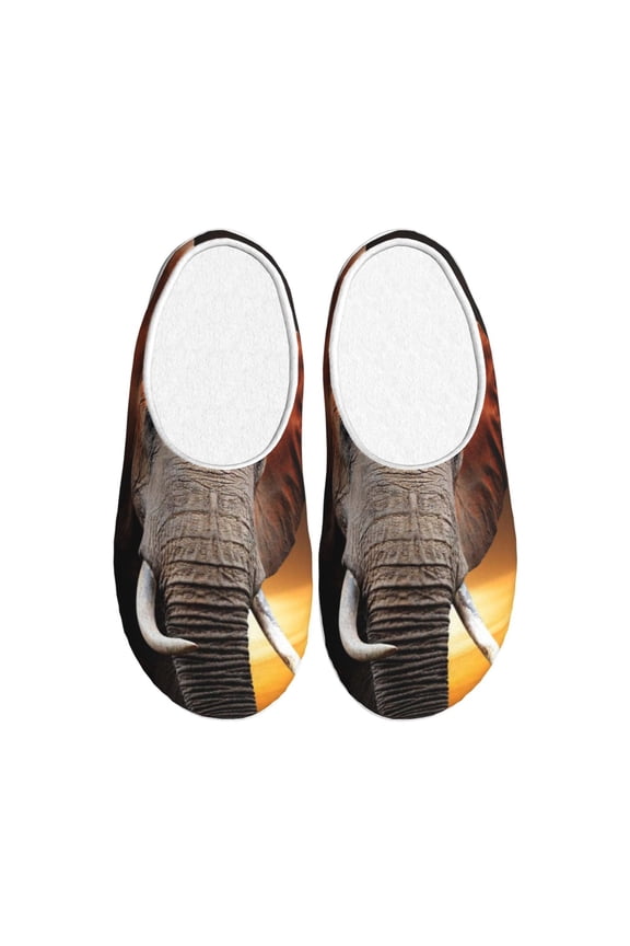 Elephant Sunset in Kenya Print Cotton Slippers Fuzzy Warm Cozy Slippers Non Slip House Slippers For Indoor Outdoor Cotton Slippers House Slippers-11