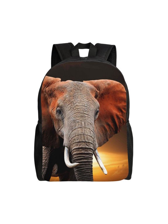 Elephant Sunset in Kenya Print School Backpack with Laptop Compartment Small Travel Laptop Backpack for Women Men Waterproof College Backpack Simple School Bag