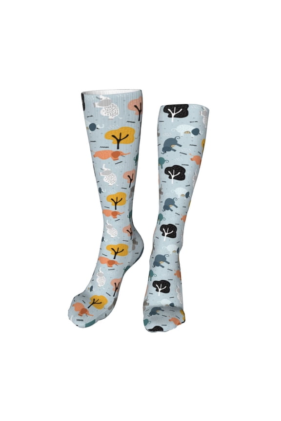 Elephant Tree Print Calf Socks Seamless Toe, Knee High Long Socks, Sports Socks Trouser Socks for Women and Men-One Size