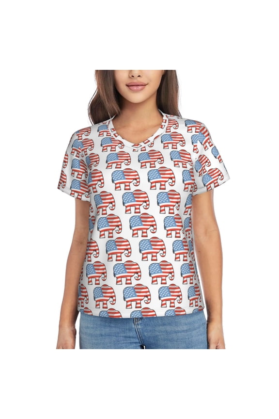 Elephant for Women's V-Neck T-Shirts-Elegant Half-Sleeve Tops Perfect for Summer-X-Large