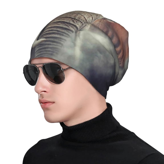 Xecao Elephant in Smoke Print Beanie Knitted Hat for Men Women, Winter Fashion Knit Cuffed Caps Unisex