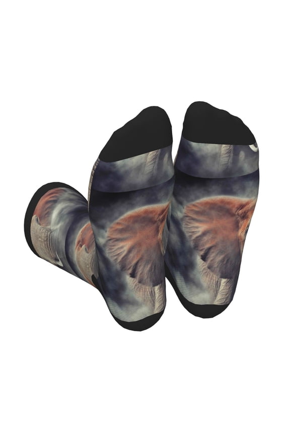 Elephant in Smoke Print Crew Socks for Men and Women, Men's Soft Moisture-wicking Sock