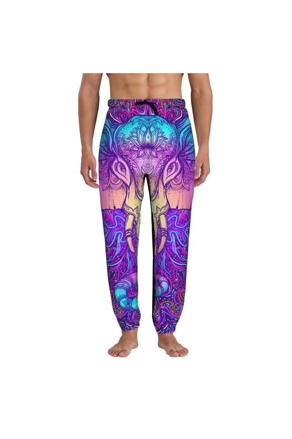 Elephant in Tribal Style Print Active Tech Joggers for Men, Mens Sweatpants Lounge Pants with Pockets-X-Large