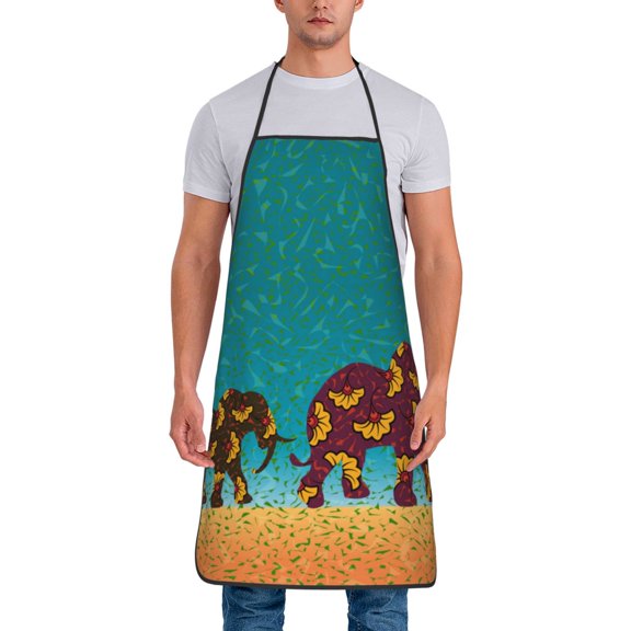Xecao Elephants Print Funny BBQ Chef Aprons for Men Women,Adjustable Kitchen Cooking Aprons with Pocket Waterproof Oil Proof No Pilling Fading