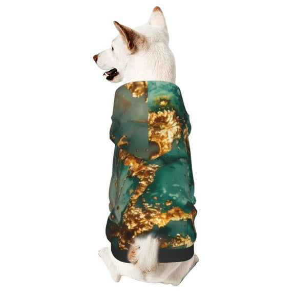 Xecao Emerald Color Gold Marble Pattern Sweatshirts Winter Pet Dog Hoodie Puppy Coat Dog Sweaters Dog Clothes with Hat Dog Clothes Costume Outfit,Small Pets Wear-Small