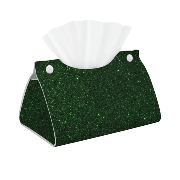 Xecao Emerald Green Sparkling Print Tissue Box Cover,Modern PVC Leather Square Tissue Box Holder for Creative Decorative