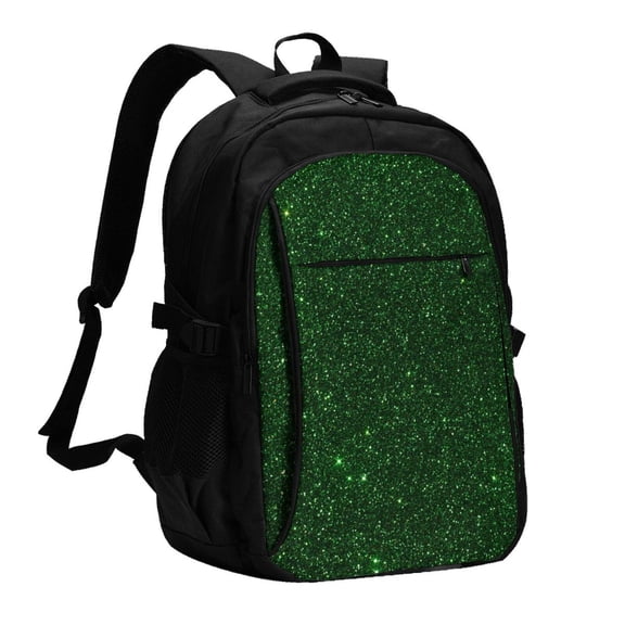 Xecao Emerald Green Sparkling for Travel Laptop Backpack, USB-Charging-Enabled, Spacious Business Backpack for Men and Women,College School Computer Bag