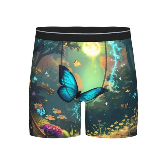 Xecao Enchanted Forest Butterfly A Print Boxer Briefs for Men's Stretch Moisture-Wicking Underwear, Mid-Rise Classics breathable fabric
