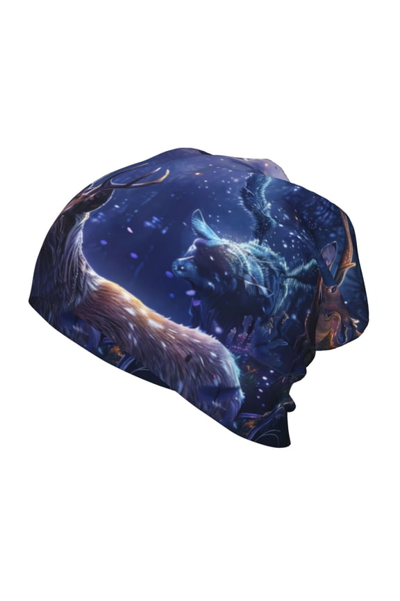 Enchanted Forest Stag Gathering Print Beanie Hat Toddler Girls Boys, Baby Hats Winter Warm Knitted Thermal, Kids Winter Caps