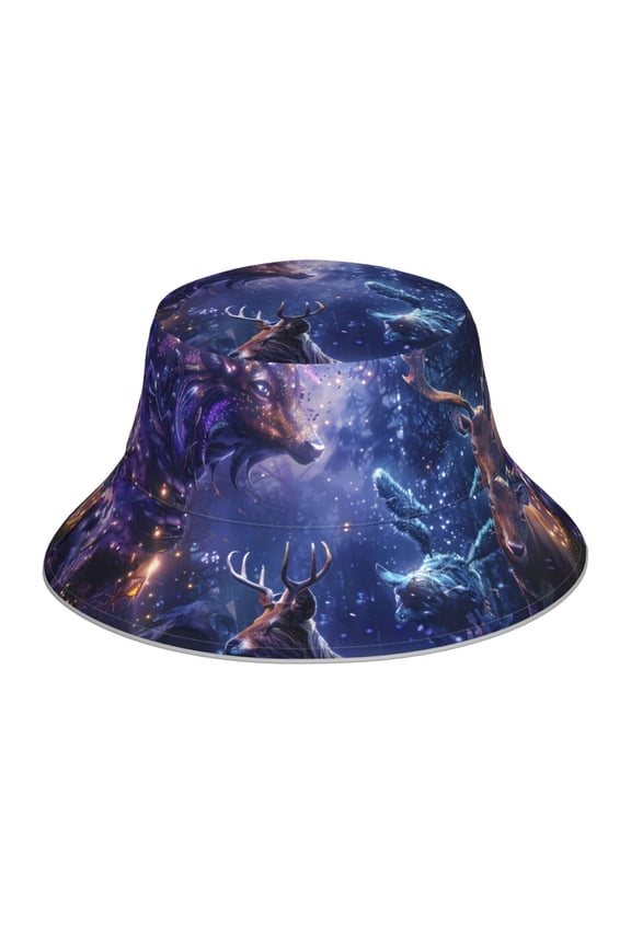 Enchanted Forest Stag Gathering Print Men and Women Night Reflective Hat Runner Cap Visor Bucket Hat Boonie Cap