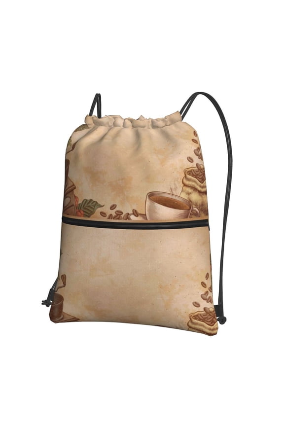 Engraved Coffee On Kraft Paper for Drawstring Bags,Pull String Backpack Bags,String Bag Sackpack